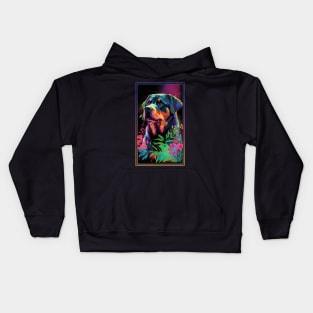 Rottweiler Dog Vibrant Tropical Flower Tall Digital Oil Painting Portrait 3 Kids Hoodie